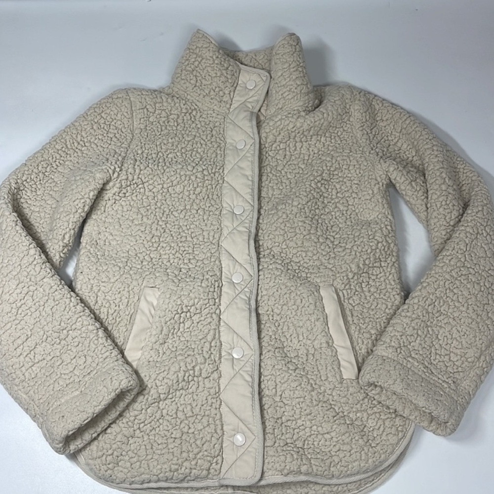 Abercrombie & Fitch Soft A&F Collection Cream Snap Button Sherpa Jacket Size XXS